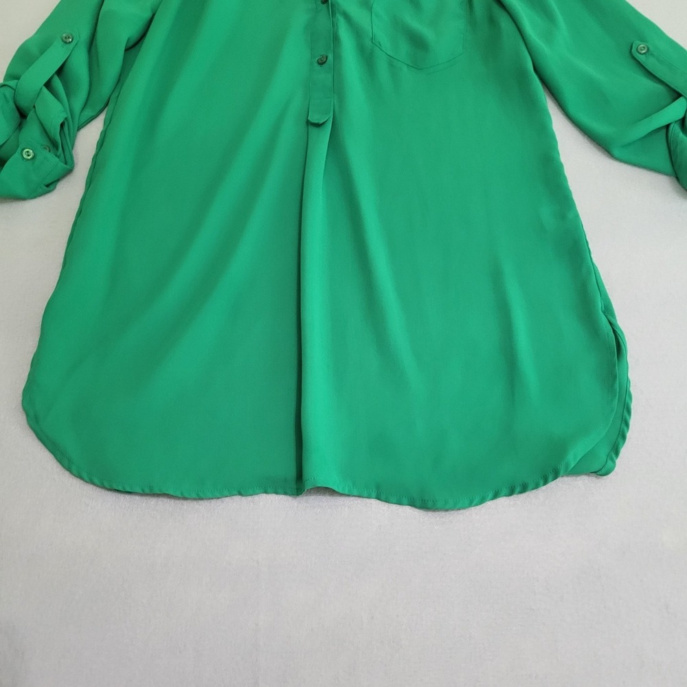 41 Hawthorne Green Roll Tab Sleeve Sheer Lightweight Blouse Shirt Women's - Picture 3 of 13
